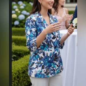 Kim Rogers Tropical Floral Print Linen Blend Blazer Size 24w profesional party